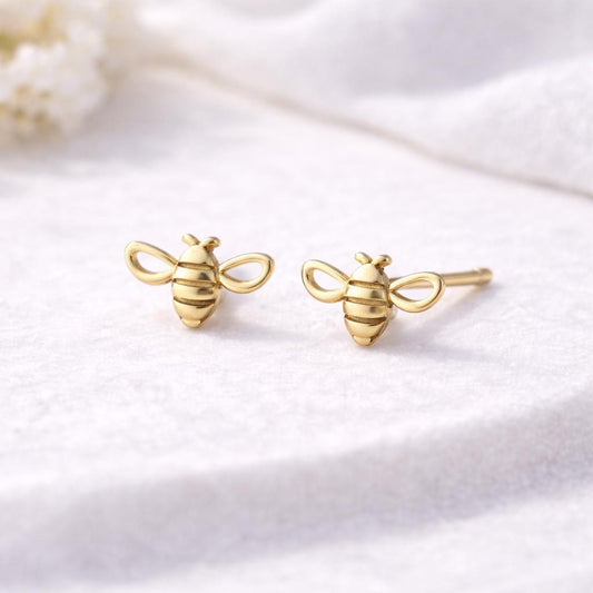 925 Silver Bee Stud Earrings Minimal Silver Studs Gift