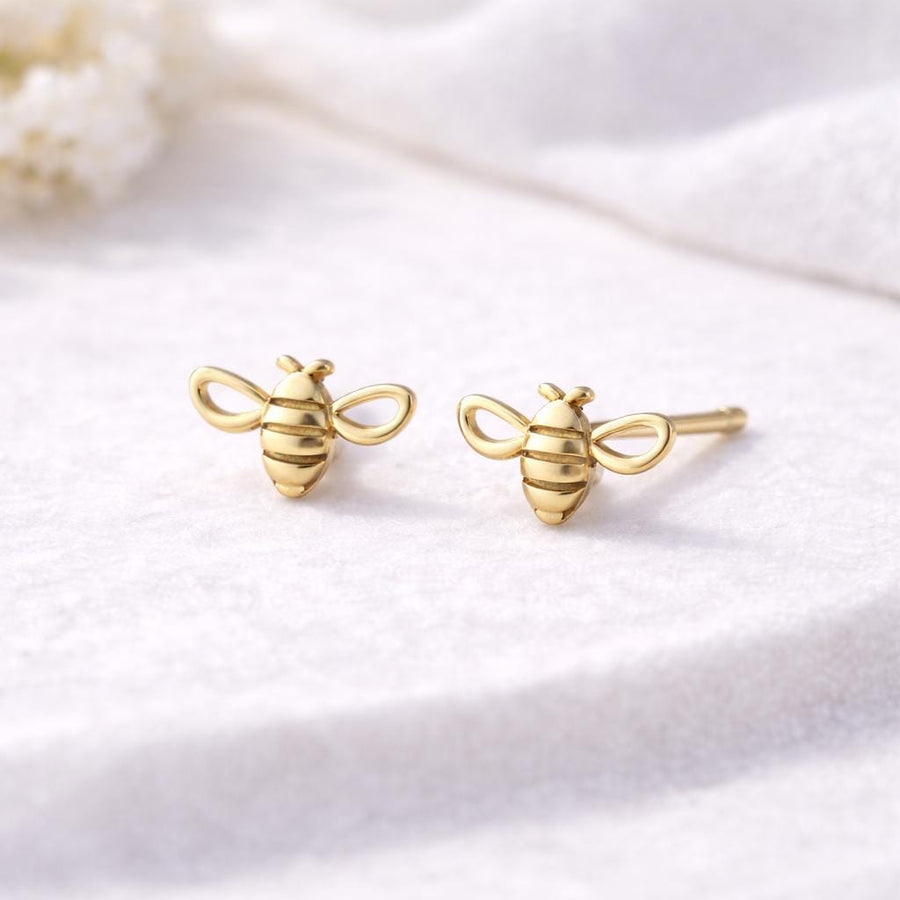 925 Silver Bee Stud Earrings Minimal Silver Studs Gift