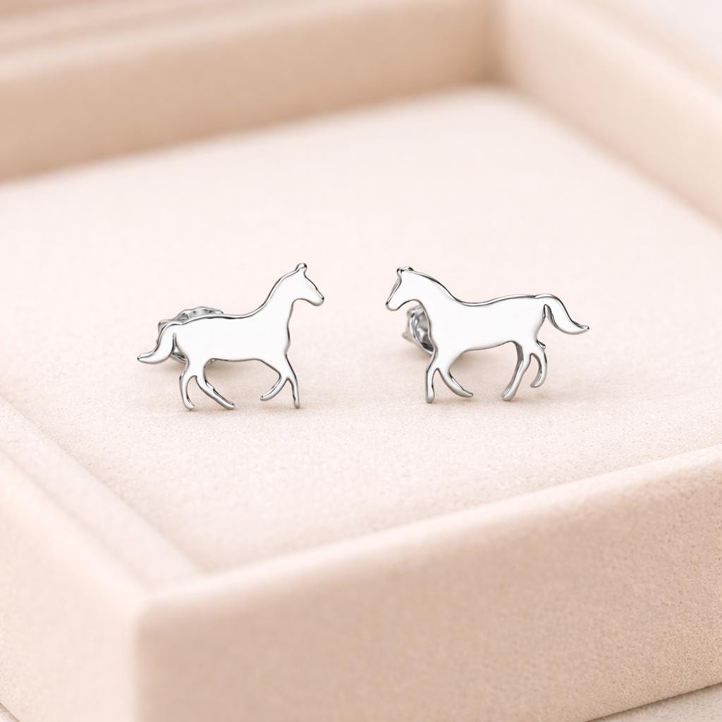 925 Silver Horse Stud Earrings Minimal Animal Silver Studs Gift