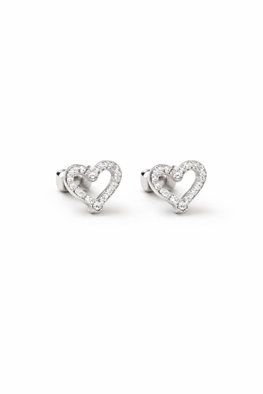 925 Silver CZ Heart Stud Earrings Minimal Love Crystal Studs Gift