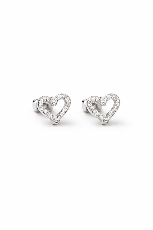 925 Silver CZ Heart Stud Earrings Minimal Love Crystal Studs Gift