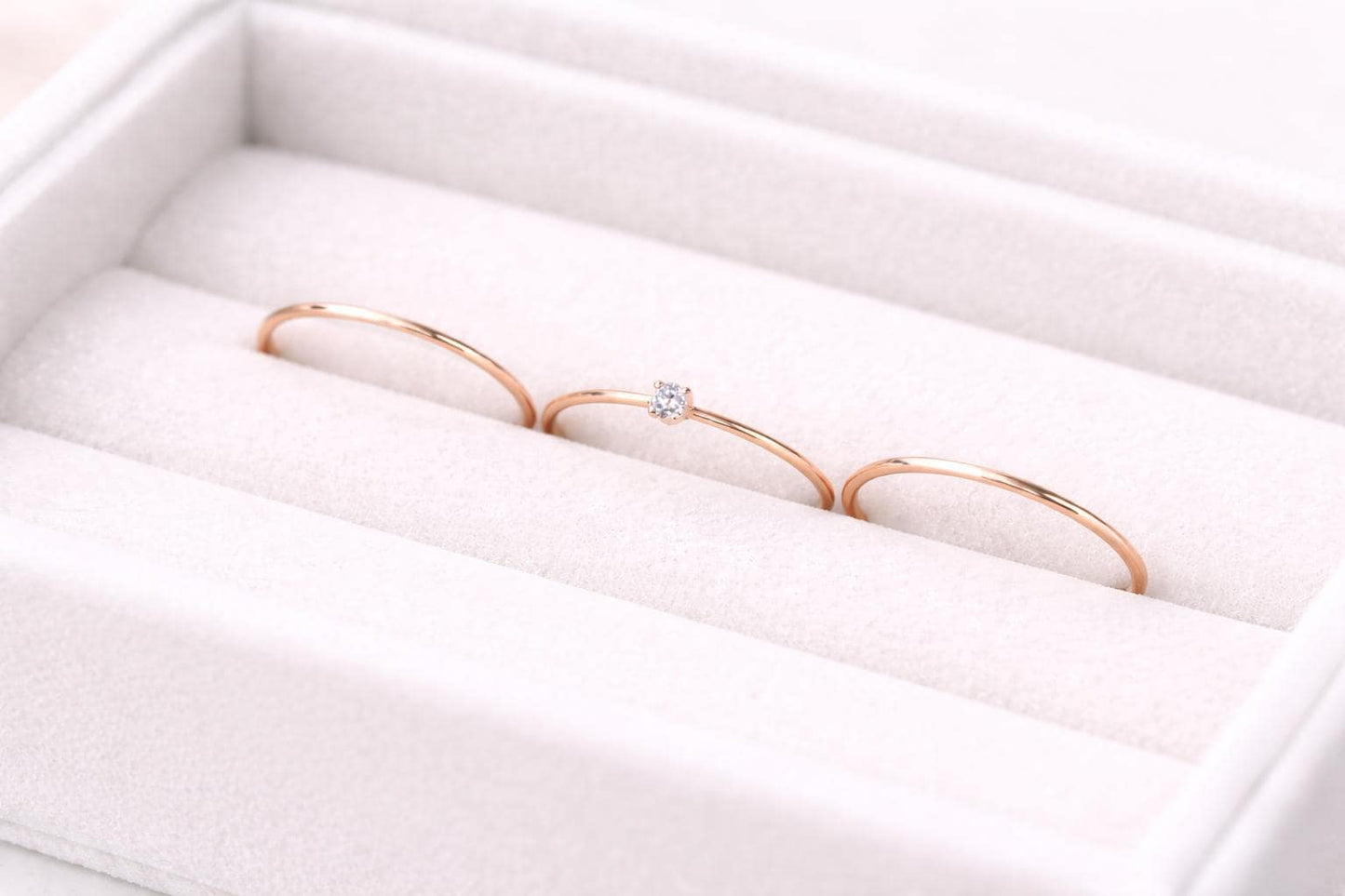 Dainty Sterling Silver Stacking Rings Set: Minimalist CZ Trio