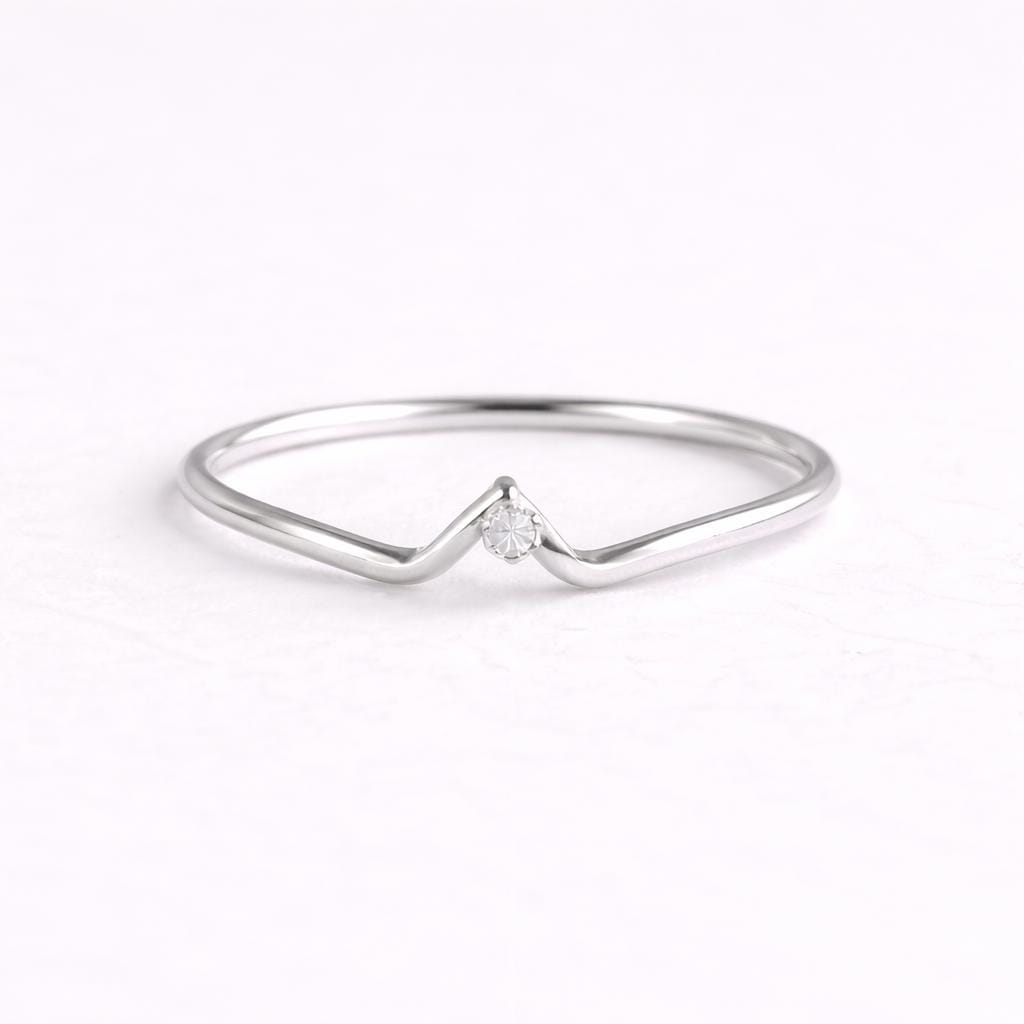 Sterling Silver Chevron Ring: Dainty CZ V Stacking Band