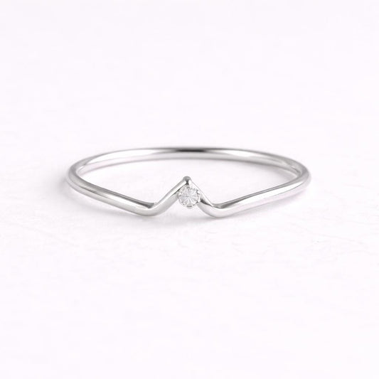 Sterling Silver Chevron Ring: Dainty CZ V Stacking Band