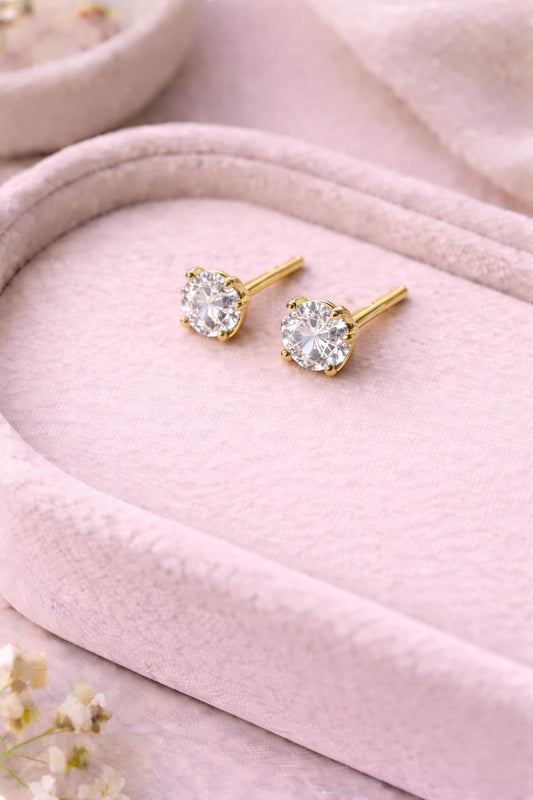 CZ Silver Stud Earrings | 925 Sterling Silver Round Solitaire Studs | Classic Dainty Everyday Jewelry