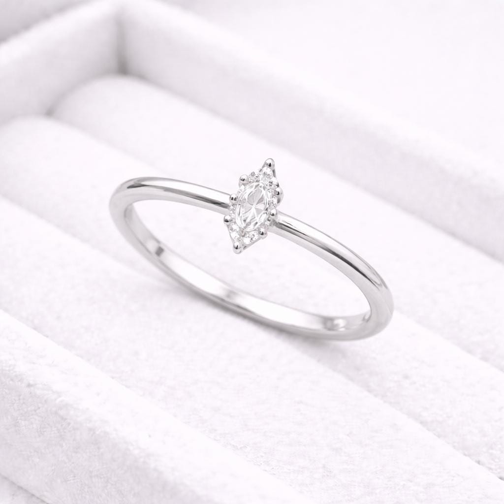 Marquise CZ Ring | 925 Sterling Silver Solitaire Ring | Minimal Dainty Engagement