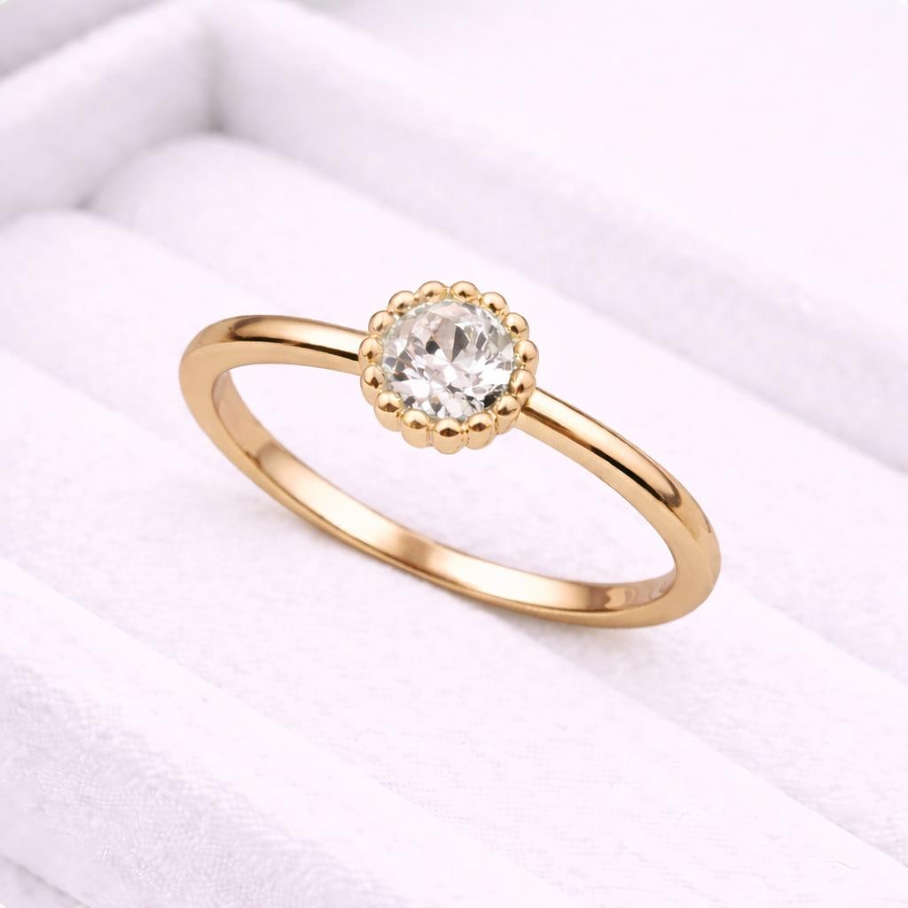 Round CZ Silver Ring | 925 Sterling Silver Halo Solitaire | Minimal Dainty Engagement