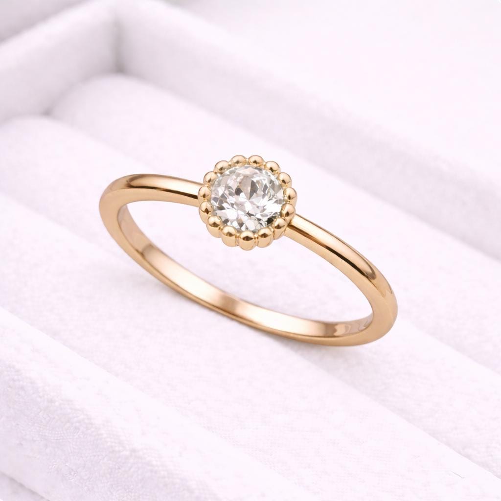 Round CZ Silver Ring | 925 Sterling Silver Halo Solitaire | Minimal Dainty Engagement