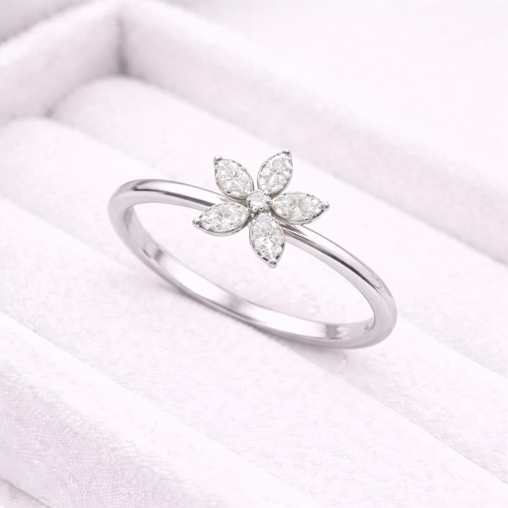 CZ Flower Silver Ring | 925 Sterling Silver Floral | Minimal Dainty Sparkle Gift