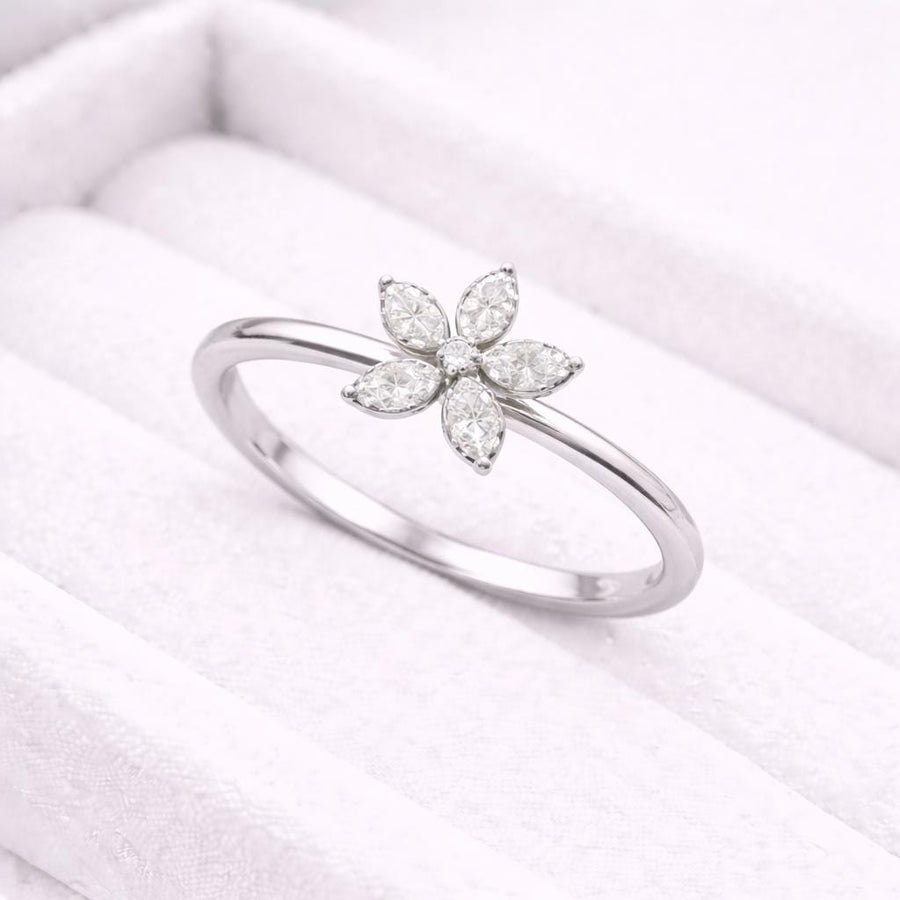 CZ Flower Silver Ring | 925 Sterling Silver Floral | Minimal Dainty Sparkle Gift