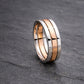 Sterling Silver Band Ring – Rose Gold Stripe, Unisex Wedding Jewelry
