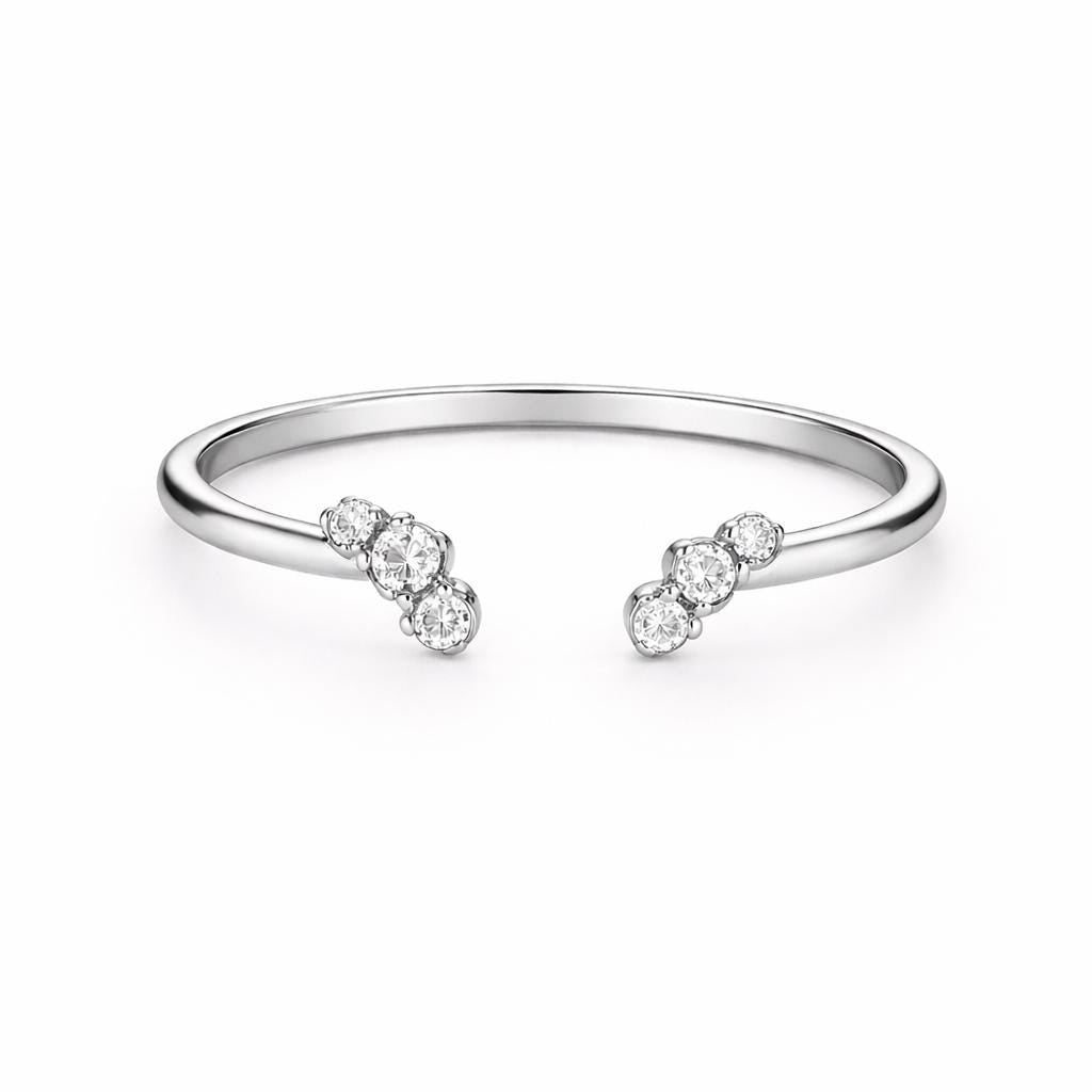 Dainty Sterling Silver Open Ring – Triple CZ Adjustable Band