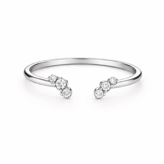 Dainty Sterling Silver Open Ring – Triple CZ Adjustable Band