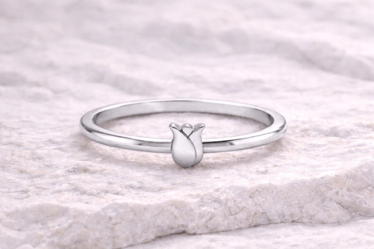 Dainty Sterling Silver Tulip Ring, Minimal Floral Band