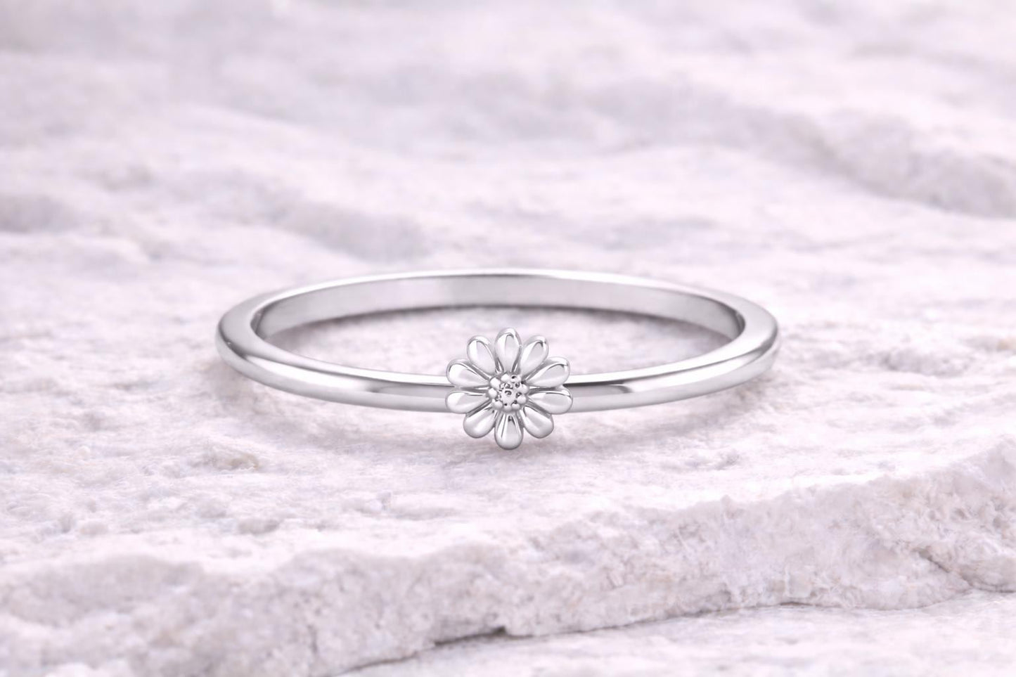 925 Silver Daisy Flower Ring Minimal Floral Band Dainty Nature Ring Gift for Women