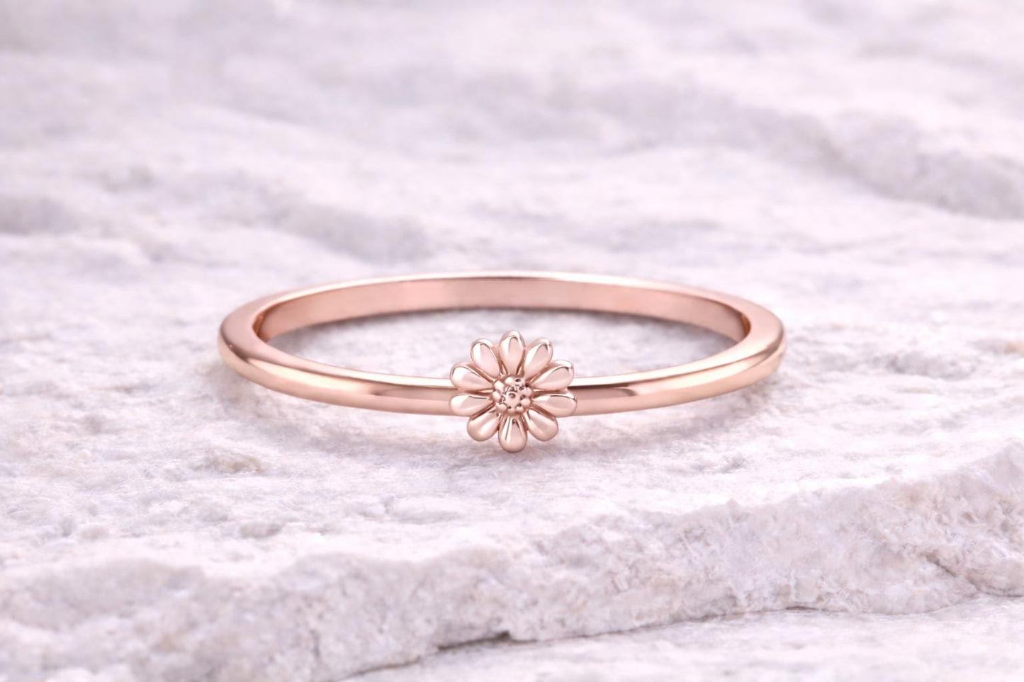 925 Silver Daisy Flower Ring Minimal Floral Band Dainty Nature Ring Gift for Women