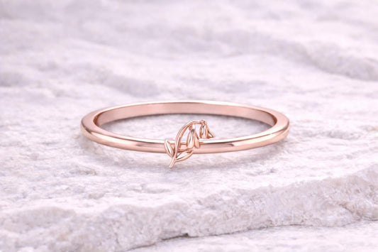 925 Silver Lily Flower Ring Minimal Floral Band Dainty Nature Jewelry