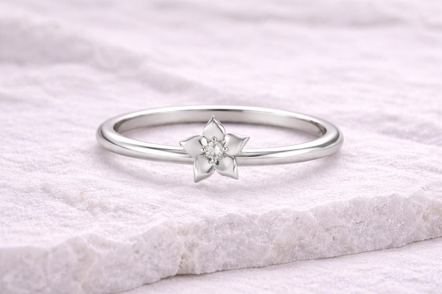 925 Silver Blossom Flower Ring CZ Minimal Floral Dainty Jewelry