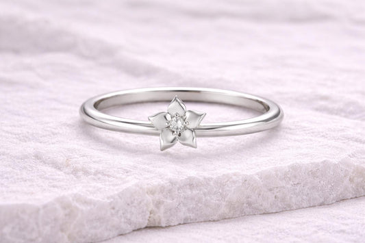 925 Silver Blossom Flower Ring CZ Minimal Floral Dainty Jewelry