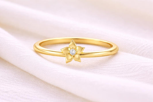 925 Silver Blossom Flower Ring CZ Minimal Floral Dainty Jewelry