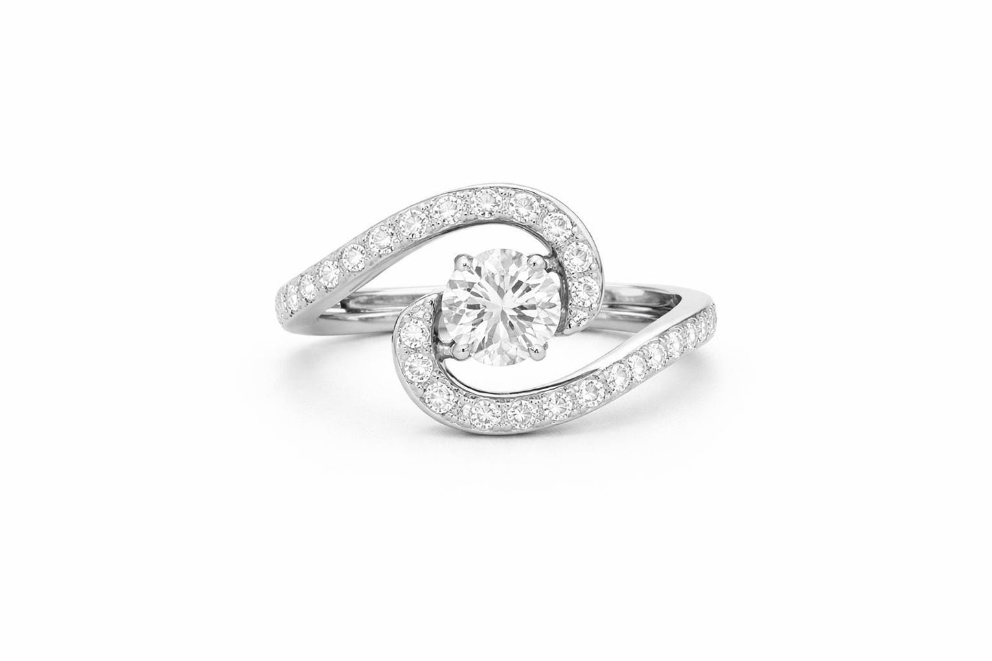 Sterling Silver Swirl Ring – Round CZ Pavé Bypass Design