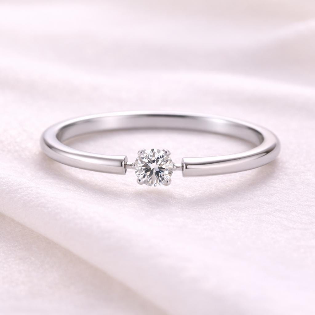 925 Silver CZ Solitaire Ring Minimal Diamond Look Promise Ring