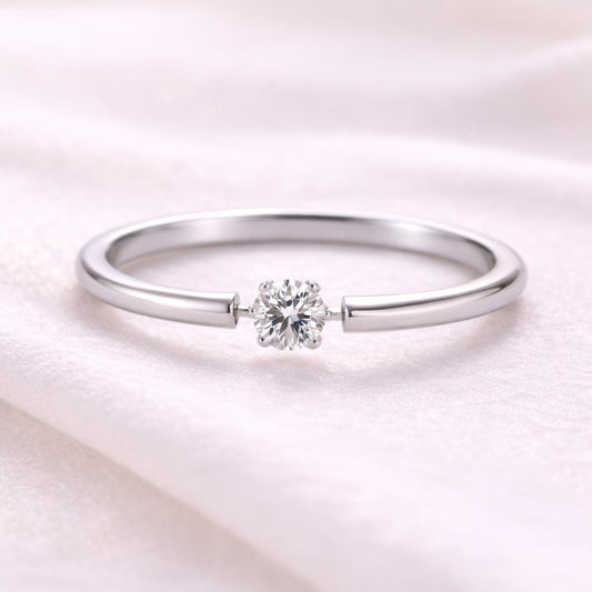 925 Silver CZ Solitaire Ring Minimal Diamond Look Promise Ring