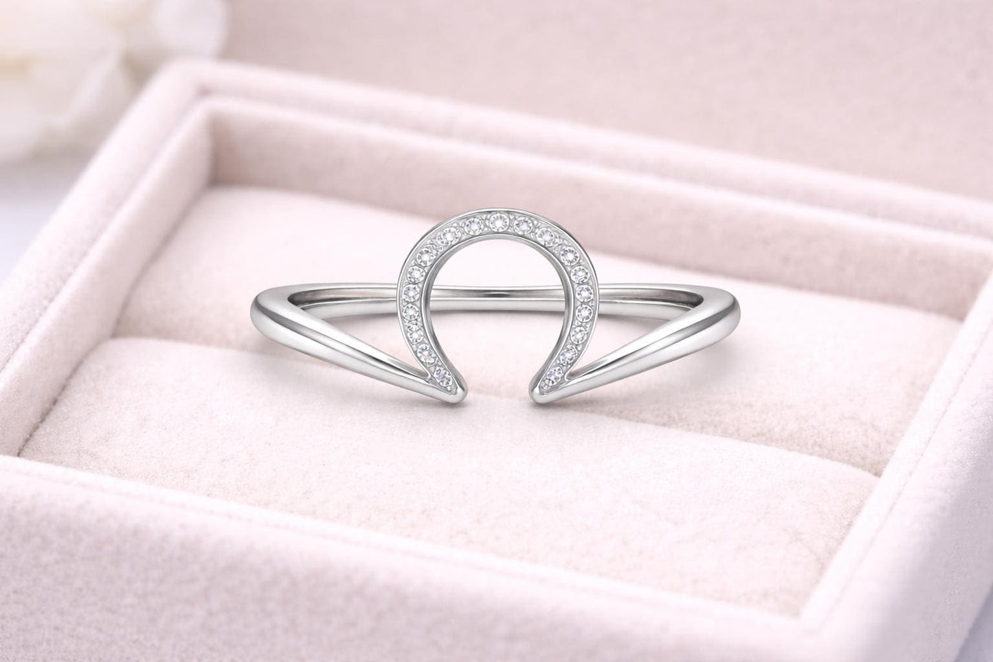 Sterling Silver Omega Ring – Pavé CZ Minimalist Open Band