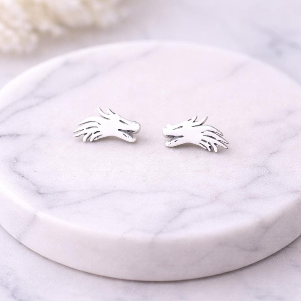 Sterling Silver Dragon Stud Earrings – Minimalist Fantasy Jewelry