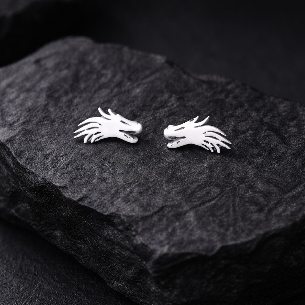 Sterling Silver Dragon Stud Earrings – Minimalist Fantasy Jewelry