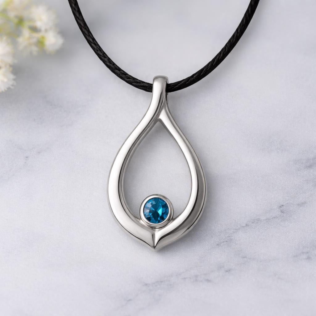925 Silver London Blue Topaz Teardrop Pendant Necklace