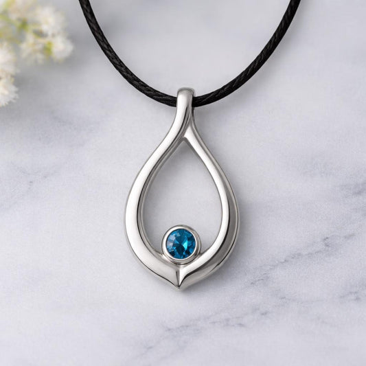 925 Silver London Blue Topaz Teardrop Pendant Necklace