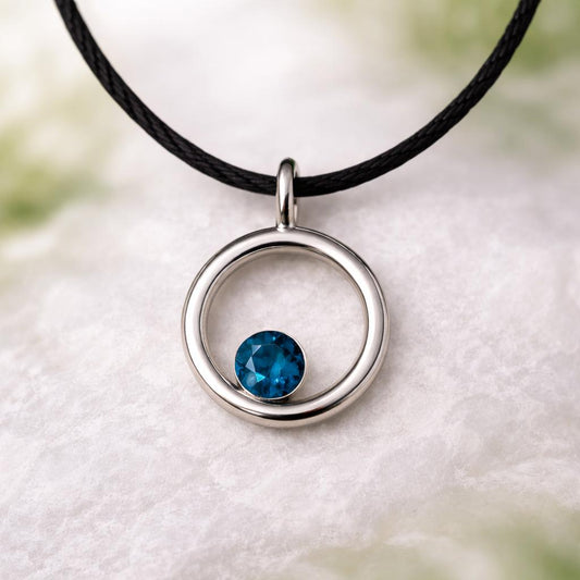 925 Silver London Topaz Pendant Necklace – Minimal Circle Blue Topaz Charm, Gift for Her