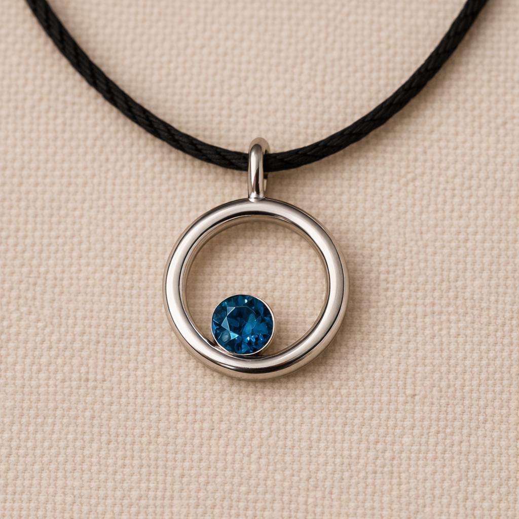 925 Silver London Topaz Pendant Necklace – Minimal Circle Blue Topaz Charm, Gift for Her