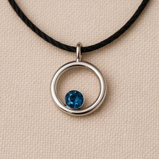 925 Silver London Topaz Pendant Necklace – Minimal Circle Blue Topaz Charm, Gift for Her