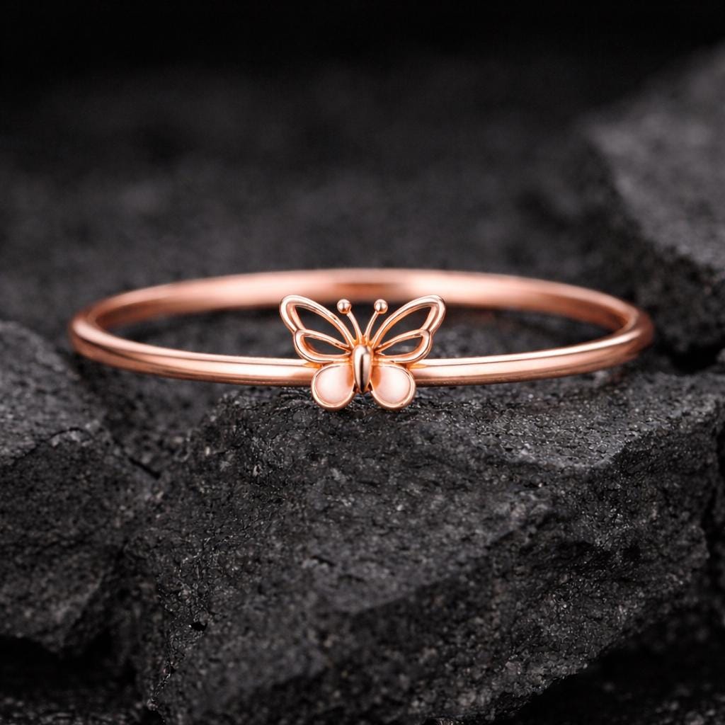925 Sterling Silver Butterfly Ring Dainty Minimal Nature Band Gift for Her