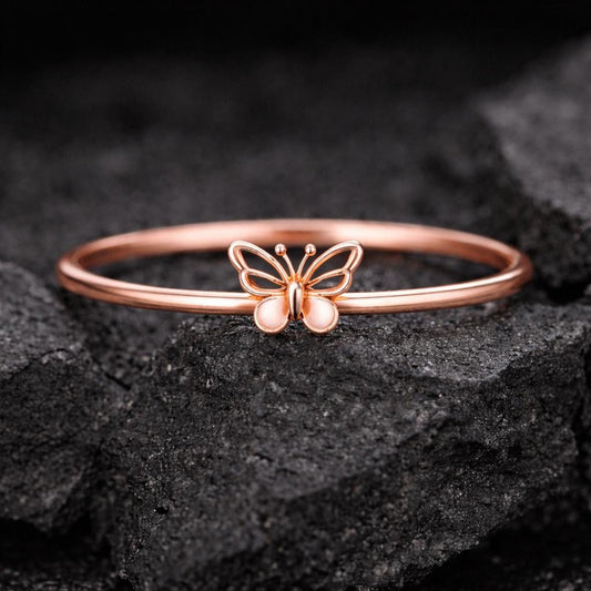 925 Sterling Silver Butterfly Ring Dainty Minimal Nature Band Gift for Her