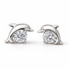 925 Sterling Silver Dolphin Stud Earrings CZ Ocean Animal Jewelry