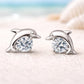 925 Sterling Silver Dolphin Stud Earrings CZ Ocean Animal Jewelry