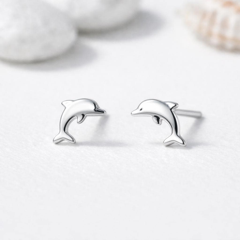 925 Sterling Silver Dolphin Stud Earrings Minimal Ocean Jewelry