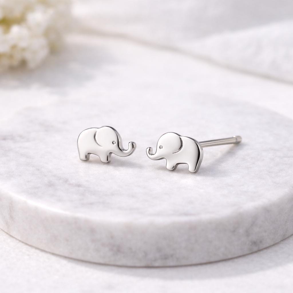 925 Sterling Silver Elephant Stud Earrings Minimal Jewelry