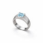 925 Sterling Silver Aquamarine CZ Ring Square Cut Minimal Band