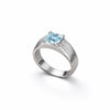 925 Sterling Silver Aquamarine CZ Ring Square Cut Minimal Band