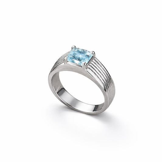 925 Sterling Silver Aquamarine CZ Ring Square Cut Minimal Band