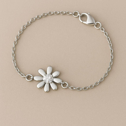 925 Silver Daisy Bracelet CZ Flower Bracelet Minimal Floral Jewelry Gift