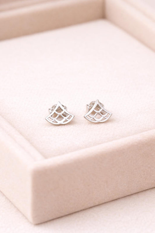925 Silver Fan Stud Earrings Minimal Geometric Silver Studs Gift