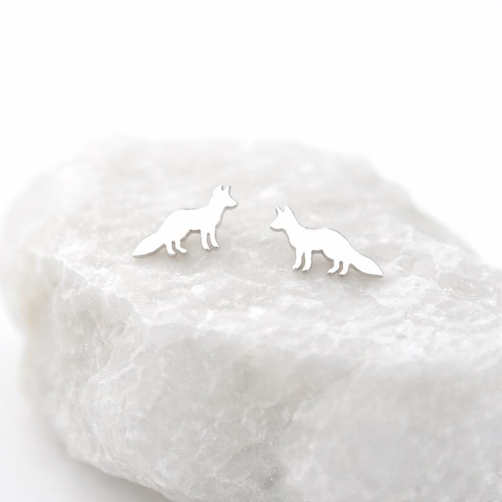925 Silver Fox Stud Earrings Minimal Animal Silver Studs Gift