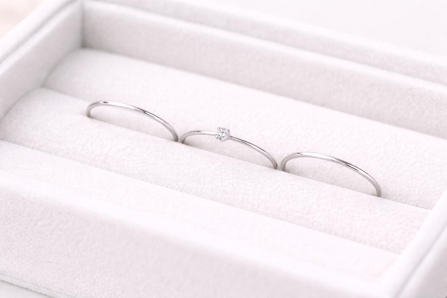 Dainty Sterling Silver Stacking Rings Set: Minimalist CZ Trio