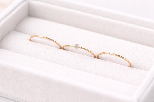 Dainty Sterling Silver Stacking Rings Set: Minimalist CZ Trio