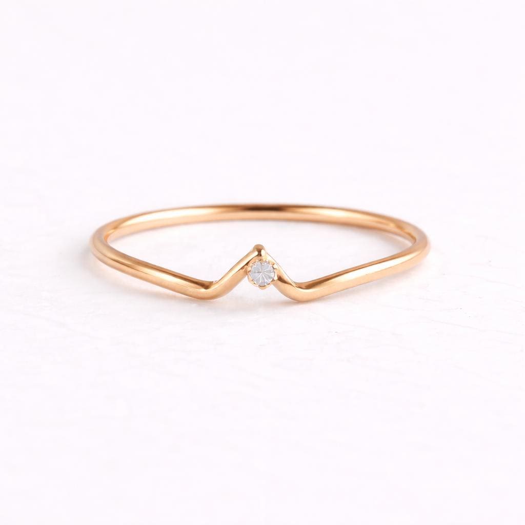 Sterling Silver Chevron Ring: Dainty CZ V Stacking Band
